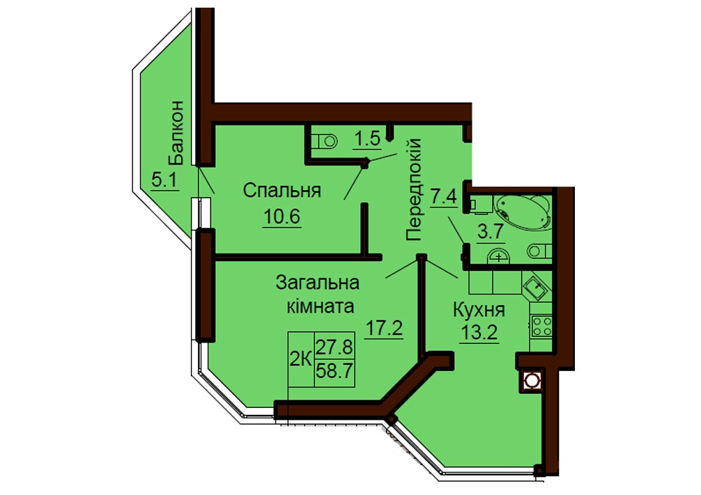 двухкомнатная в жк София