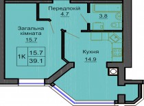 Однокомнатная квартира 39.1 м/кв - ЖК София