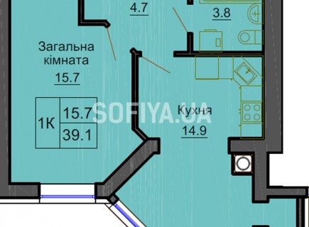 Однокомнатная квартира 39.1 м/кв - ЖК София