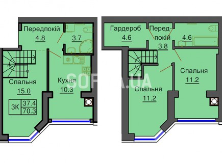 Двухуровневая квартира 70,3 м/кв - ЖК София