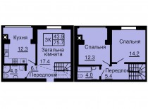 Двухуровневая квартира 75,7 м/кв - ЖК София