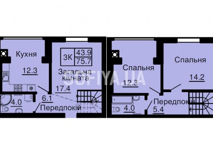 Двухуровневая квартира 75,7 м/кв - ЖК София