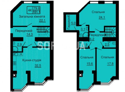 Двухуровневая квартира 151,1м/кв - ЖК София