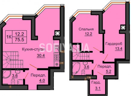 Двухуровневая квартира 75,5 м/кв - ЖК София