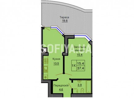 Однокомнатная квартира 37.4 м/кв - ЖК София
