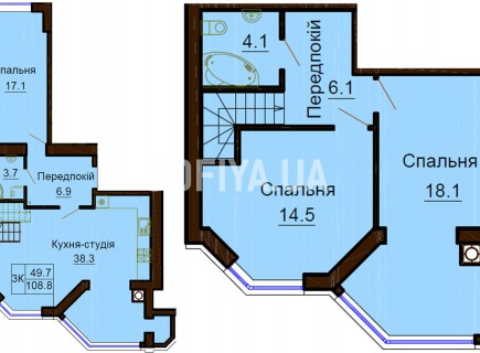 Двухуровневая квартира 108.8 м/кв - ЖК София