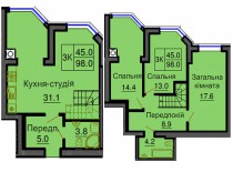 Двухуровневая квартира 98 м/кв - ЖК София