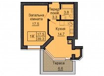 Однокомнатная квартира 39,3 м/кв - ЖК София