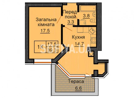 Однокомнатная квартира 39,3 м/кв - ЖК София