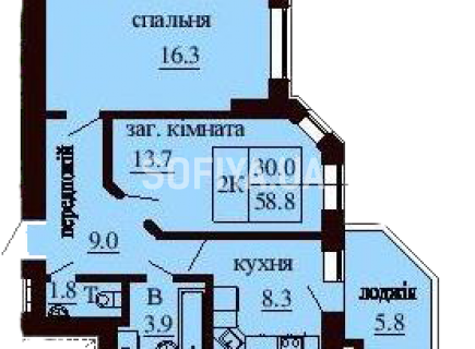 2-х комнатная квартира 58.8 м/кв - ЖК София