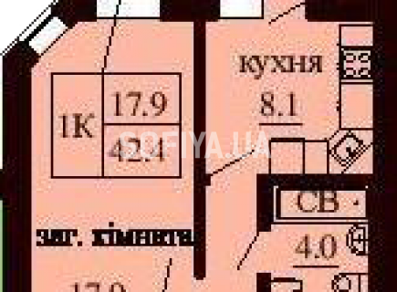 Однокомнатная квартира 42.4 м/кв - ЖК София