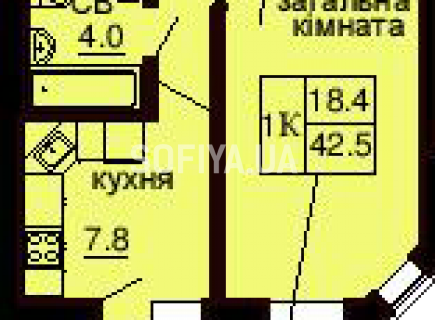 Однокомнатная квартира 42.5 м/кв - ЖК София