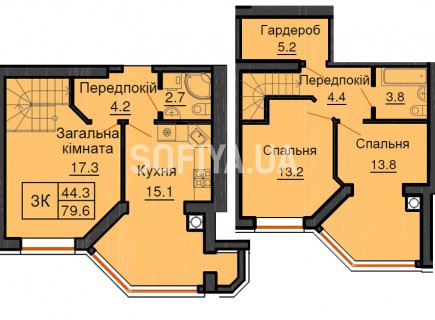 Двухуровневая квартира 79,6 м/кв - ЖК София