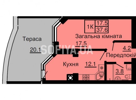 Однокомнатная квартира 37,6 м/кв - ЖК София