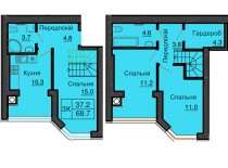 Двухуровневая квартира 68,7 м/кв - ЖК София