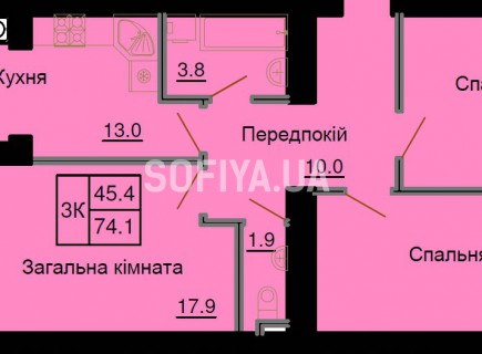 Трехкомнатная квартира 74,1 м/кв - ЖК София