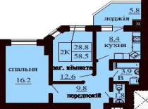 2-х комнатная квартира 58.5 м/кв - ЖК София