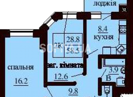 2-х комнатная квартира 58.5 м/кв - ЖК София