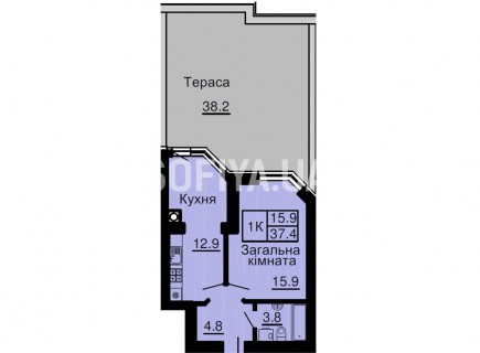 Однокомнатная квартира 37,4 м/кв - ЖК София