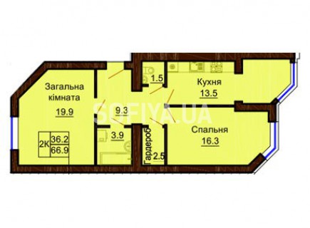 2-х комнатная квартира 66.9 м/кв - ЖК София