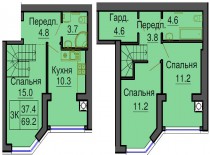 Двухуровневая квартира 69,2 м/кв - ЖК София