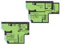 Двухуровневая квартира 73,6 м/кв - ЖК София