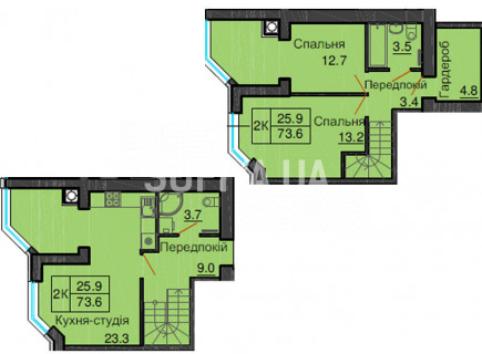 Двухуровневая квартира 73,6 м/кв - ЖК София