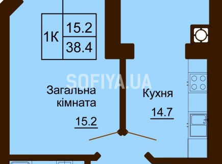 Однокомнатная квартира 38.4 м/кв - ЖК София