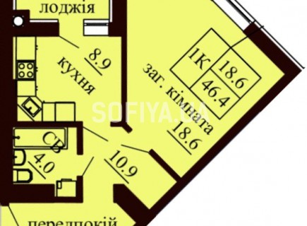 Однокомнатная квартира 46.4 м/кв - ЖК София