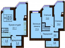Двухуровневая квартира 99.4 м/кв - ЖК София