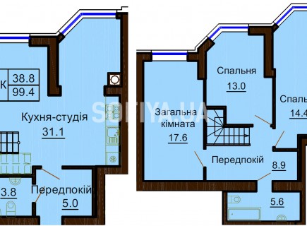 Двухуровневая квартира 99.4 м/кв - ЖК София