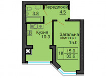 Однокомнатная квартира 33,6 м/кв - ЖК София