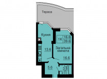 Однокомнатная квартира 39,6 м/кв - ЖК София