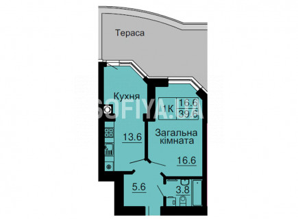 Однокомнатная квартира 39,6 м/кв - ЖК София