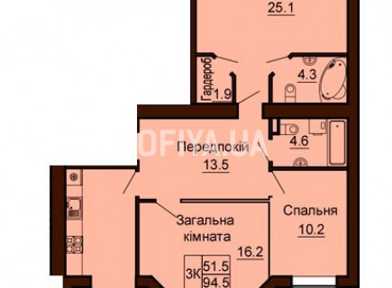 3-х комнатная квартира 94.5 м/кв - ЖК София