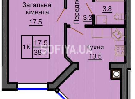 Однокомнатная квартира 38,1м/кв - ЖК София