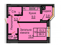 Однокімнатна квартира 38,3 м/кв - ЖК София