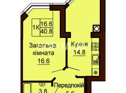 Однокомнатная квартира 40.8 м/кв - ЖК София