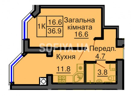 Однокомнатная квартира 36,9 м/кв - ЖК София