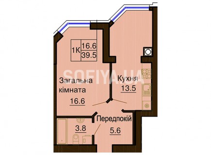 Однокомнатная квартира 39.5 м/кв - ЖК София