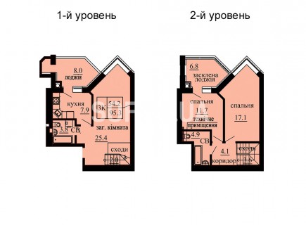 Двухуровневая квартира 95.3 м/кв - ЖК София