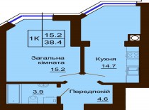 Однокомнатная квартира 38.4 м/кв - ЖК София