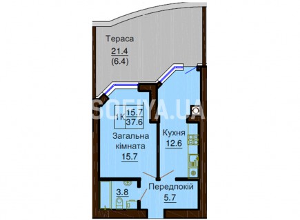 Однокомнатная квартира 37.6м/кв - ЖК София