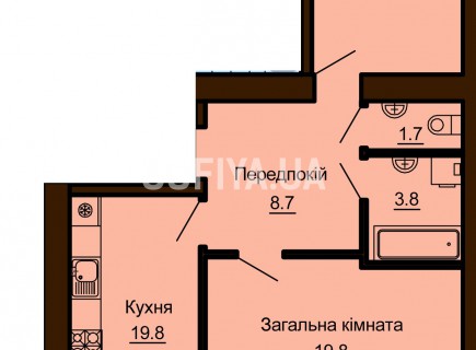 2-х комнатная квартира 69.6 м/кв - ЖК София