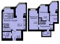 Двухуровневая квартира 98 м/кв - ЖК София