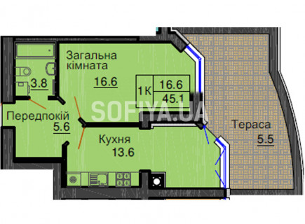 Однокімнатна квартира 39,6 м/кв - ЖК София