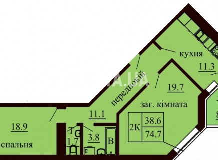 2-х комнатная квартира 74.7 м/кв - ЖК София