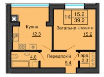 Однокомнатная квартира 39,2 м/кв - ЖК София