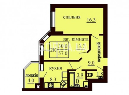 Двокімнатна квартира 57 кв.м - ЖК София