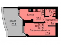 Однокомнатная квартира 37,6 м/кв - ЖК София